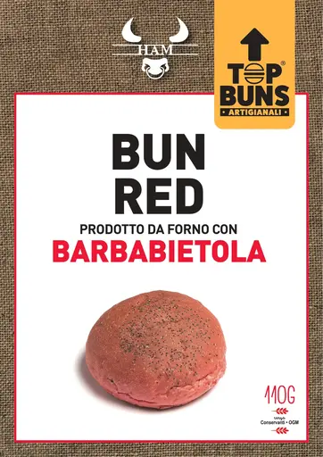 [HAM020] PANINO PER BURGER BUN RED CON BARBABIETOLA ROSSA E BACON 110 GR X 25 PZ A CT